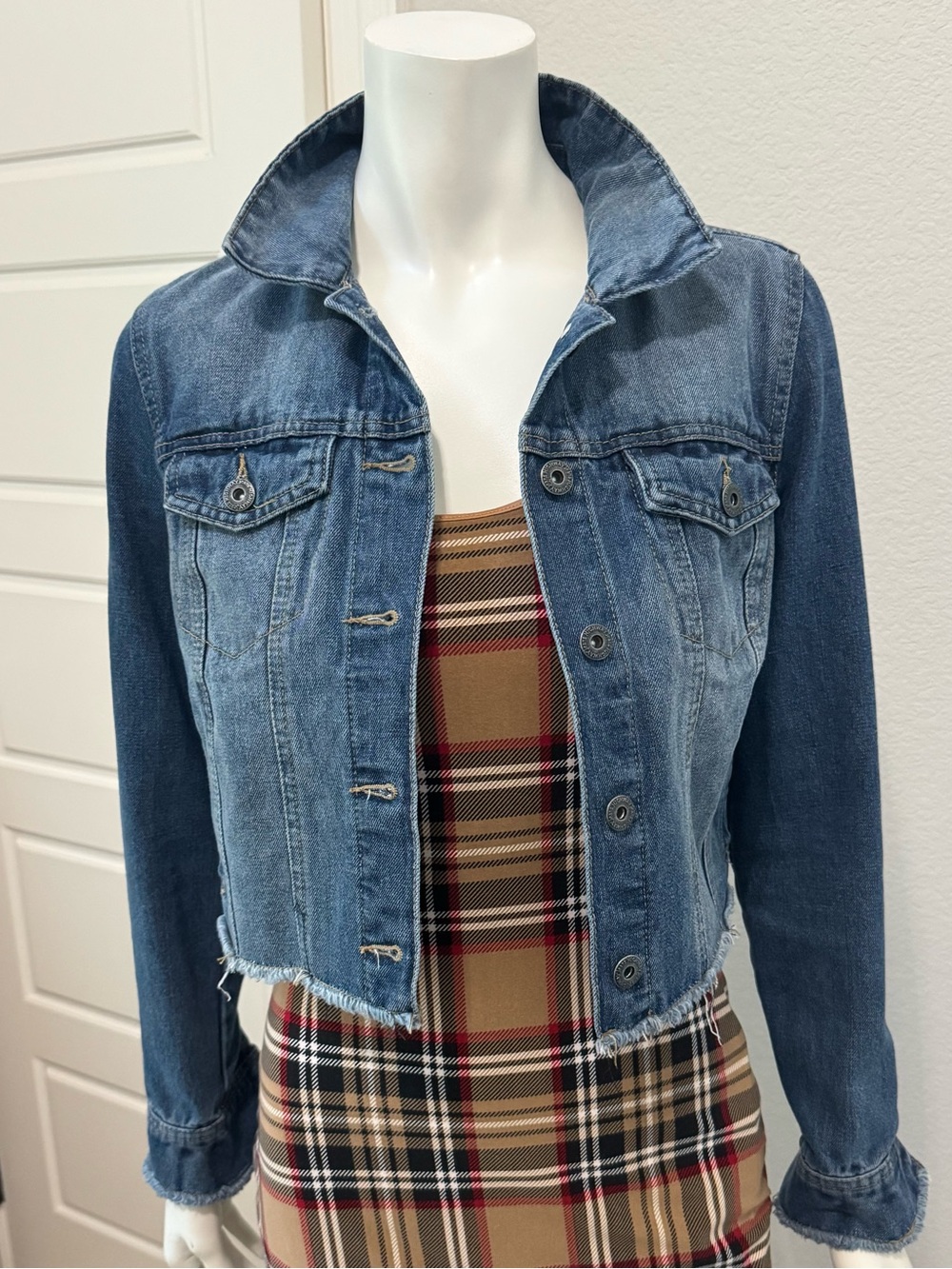 Highway Jeans Dark Blue Denim, raw edge, cropped Button-Front Jacket